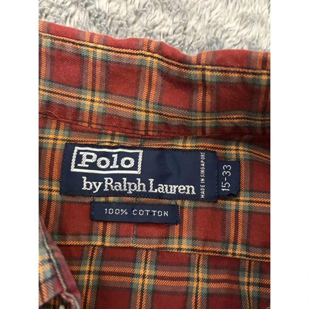 Vintage Polo Ralph Lauren Shirt Mens 15-33 Red Plaid Button Pony 90s Preppy